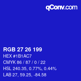 カラーコード: RGB 27 26 199 | qconv.com