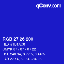 Color code: RGB 27 26 200 | qconv.com