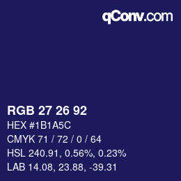 カラーコード: RGB 27 26 92 | qconv.com