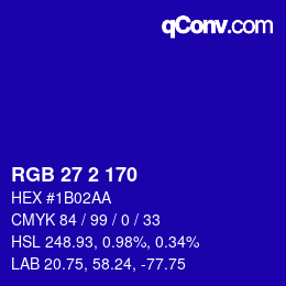 カラーコード: RGB 27 2 170 | qconv.com