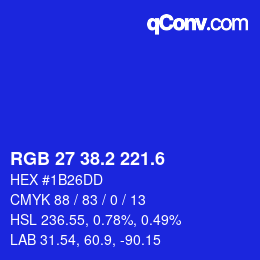 カラーコード: RGB 27 38.2 221.6 | qconv.com