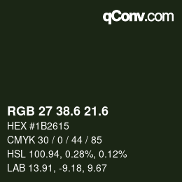 カラーコード: RGB 27 38.6 21.6 | qconv.com