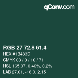 カラーコード: RGB 27 72.8 61.4 | qconv.com