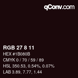 Color code: RGB 27 8 11 | qconv.com