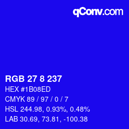 Color code: RGB 27 8 237 | qconv.com