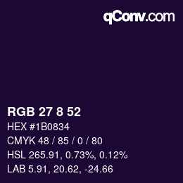 Color code: RGB 27 8 52 | qconv.com
