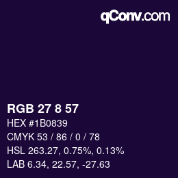 Color code: RGB 27 8 57 | qconv.com