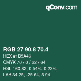 カラーコード: RGB 27 90.8 70.4 | qconv.com