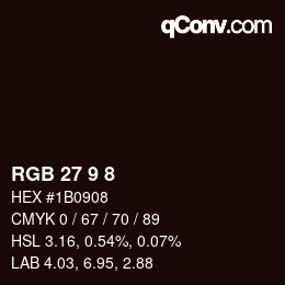 カラーコード: RGB 27 9 8 | qconv.com