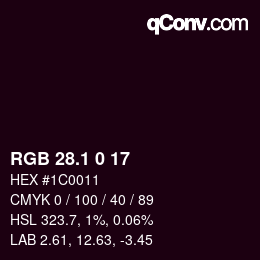 カラーコード: RGB 28.1 0 17 | qconv.com