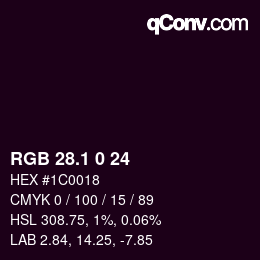 カラーコード: RGB 28.1 0 24 | qconv.com