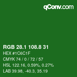 カラーコード: RGB 28.1 108.8 31 | qconv.com