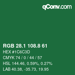 カラーコード: RGB 28.1 108.8 61 | qconv.com