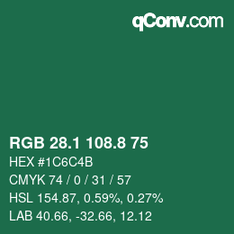 カラーコード: RGB 28.1 108.8 75 | qconv.com