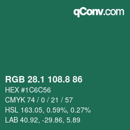 カラーコード: RGB 28.1 108.8 86 | qconv.com