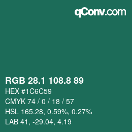 カラーコード: RGB 28.1 108.8 89 | qconv.com