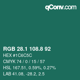 Color code: RGB 28.1 108.8 92 | qconv.com