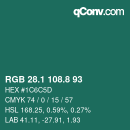 Color code: RGB 28.1 108.8 93 | qconv.com