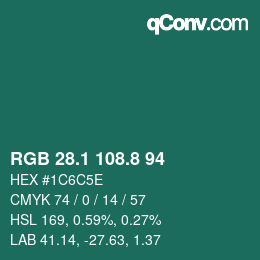 カラーコード: RGB 28.1 108.8 94 | qconv.com