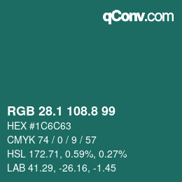 カラーコード: RGB 28.1 108.8 99 | qconv.com