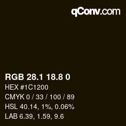 Color code: RGB 28.1 18.8 0 | qconv.com