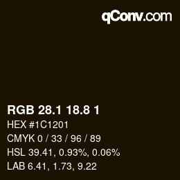 Color code: RGB 28.1 18.8 1 | qconv.com