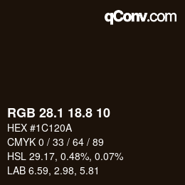 Color code: RGB 28.1 18.8 10 | qconv.com