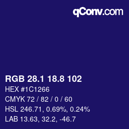カラーコード: RGB 28.1 18.8 102 | qconv.com