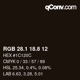 Color code: RGB 28.1 18.8 12 | qconv.com