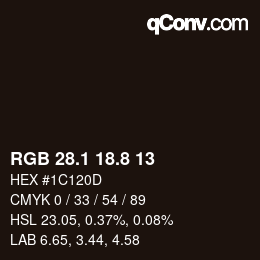 Color code: RGB 28.1 18.8 13 | qconv.com