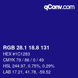 カラーコード: RGB 28.1 18.8 131 | qconv.com