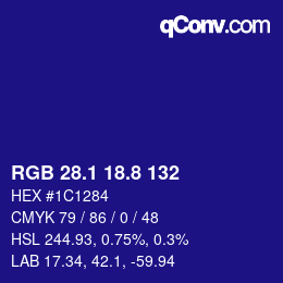 カラーコード: RGB 28.1 18.8 132 | qconv.com