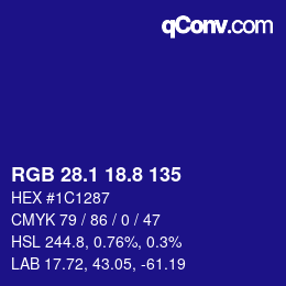 カラーコード: RGB 28.1 18.8 135 | qconv.com