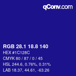 カラーコード: RGB 28.1 18.8 140 | qconv.com
