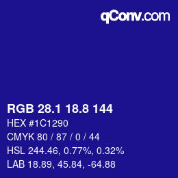 カラーコード: RGB 28.1 18.8 144 | qconv.com