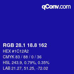 カラーコード: RGB 28.1 18.8 162 | qconv.com