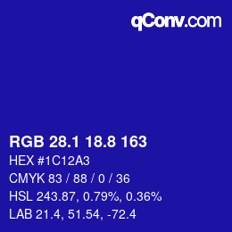 カラーコード: RGB 28.1 18.8 163 | qconv.com