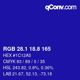 カラーコード: RGB 28.1 18.8 165 | qconv.com