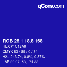 カラーコード: RGB 28.1 18.8 168 | qconv.com