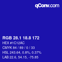 カラーコード: RGB 28.1 18.8 172 | qconv.com