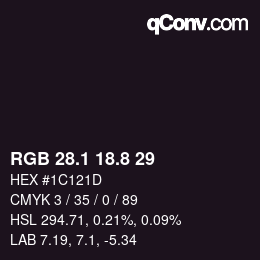 Color code: RGB 28.1 18.8 29 | qconv.com