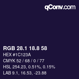 カラーコード: RGB 28.1 18.8 58 | qconv.com