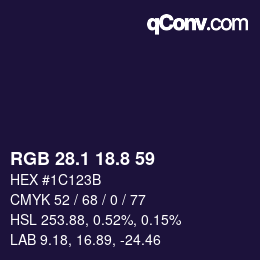Color code: RGB 28.1 18.8 59 | qconv.com
