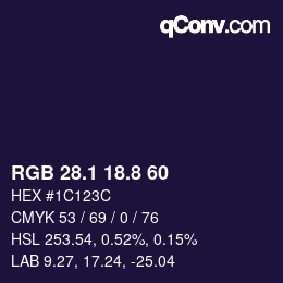 Color code: RGB 28.1 18.8 60 | qconv.com