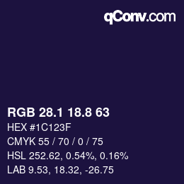 Color code: RGB 28.1 18.8 63 | qconv.com
