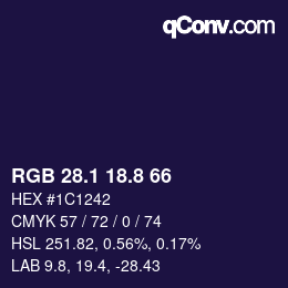 カラーコード: RGB 28.1 18.8 66 | qconv.com