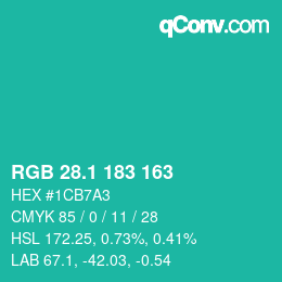 カラーコード: RGB 28.1 183 163 | qconv.com