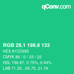 カラーコード: RGB 28.1 198.8 133 | qconv.com