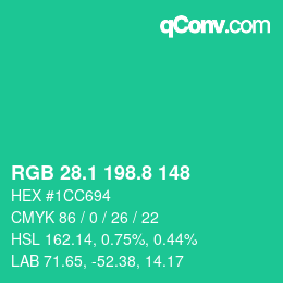 カラーコード: RGB 28.1 198.8 148 | qconv.com