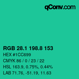 カラーコード: RGB 28.1 198.8 153 | qconv.com
